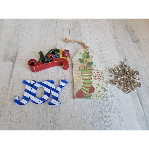 Holiday Noel joy snowflake ornament Xmas set - Picture 3 of 6